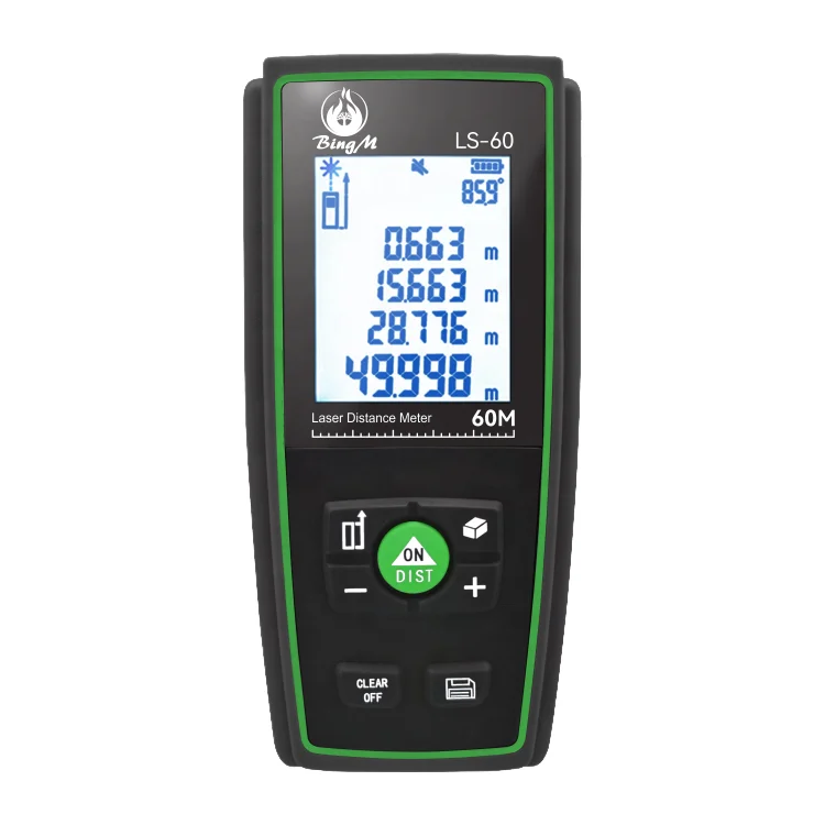 60 m Battery Laser Distance Meter Compact Industrial IP54 Waterproof Rangefinder with 7X Zoom 3A for Interior Use