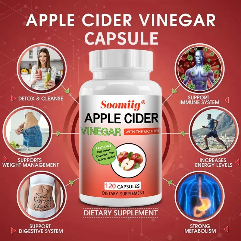 Apple Cider Vinegar Capsules Weight Management Detoxification Relief of Bloating and Constipation Digestive & Cholesterol Health