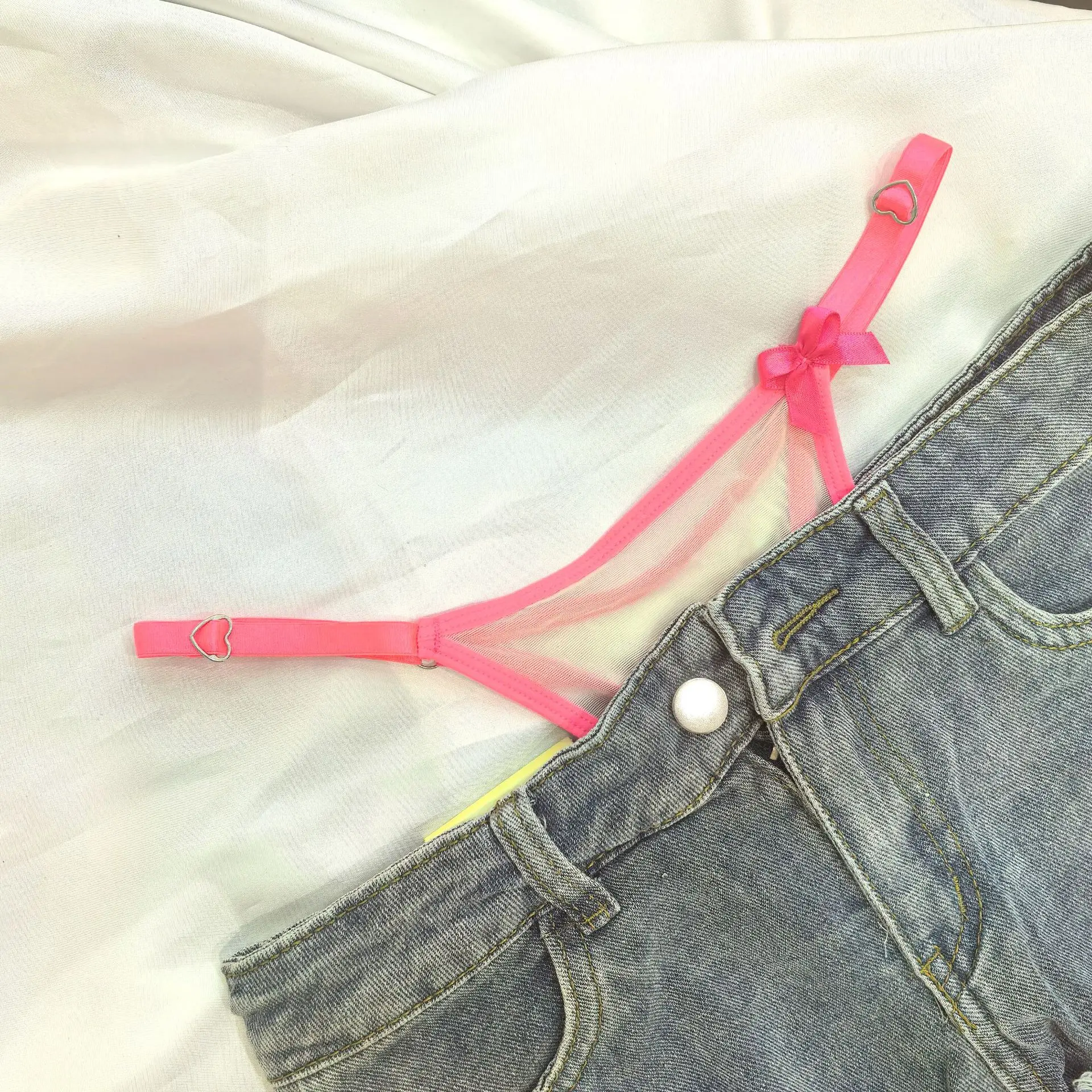 SP&CITY Barbie Pink Adjustable Waist Belt Sexy Women's Underpants Transparent Thong Thin Soft Temptation Perspective Briefs
