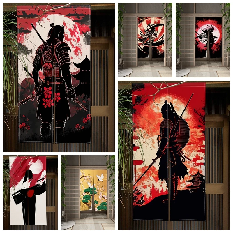 Samurai Japanese Style Door Curtain Comics Dining Room Door Decor Curtain Partition Drape Kitchen Entrance Hanging Half-Curtain