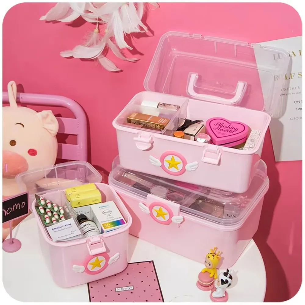 Cute Home Children\'s Multi-layer First Aid Small Medicine Box Cartoon Fresh Plastic Jewelry Beauty Makeup Nail Tools Storage Box