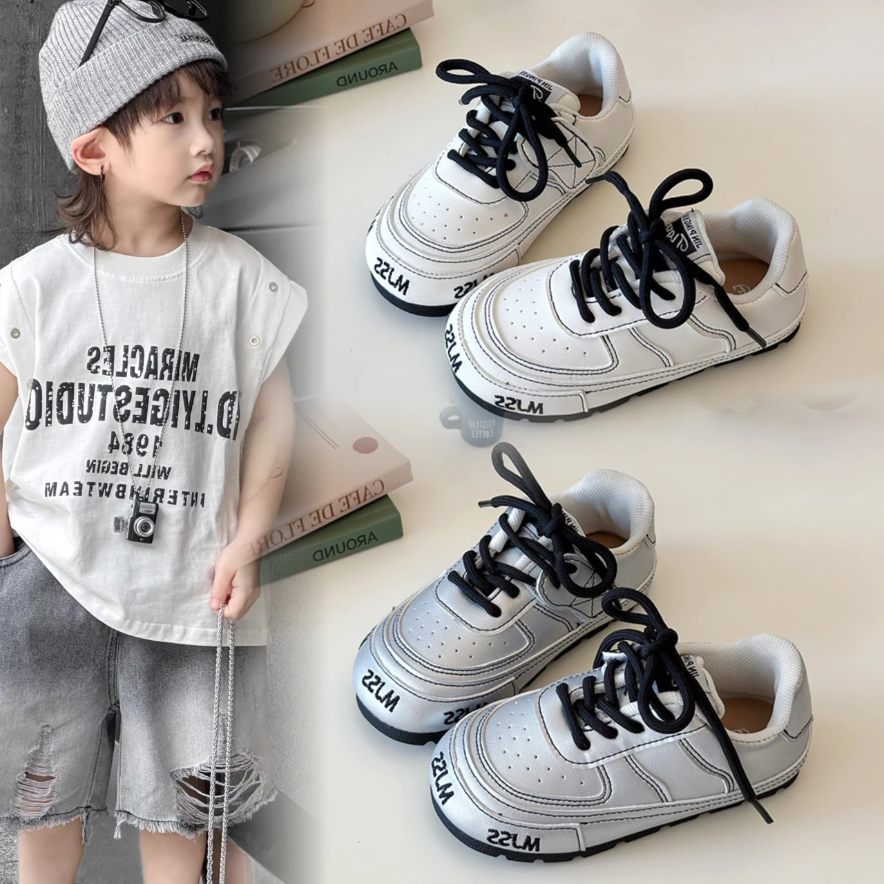 Kids Casual Shoes Breathable Children Sneakers Soft Bottom Non-slip 2025 Spring Autumn New Students Skate Shoes Handsome Trendy