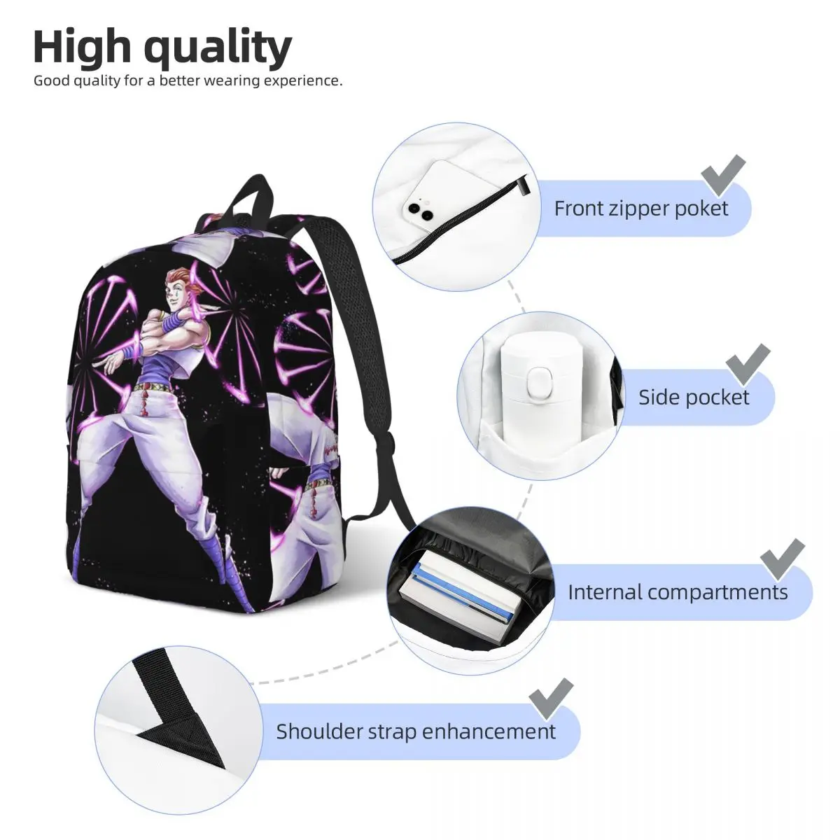 Рюкзак в стиле аниме HXH Hunter X Hunter Hisoka Morow, рюкзак большой вместимости, детская сумка для книг, школьная сумка, сумки на плечо для мужчин и женщин