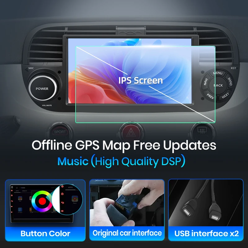 Junsun 7 "لاسلكي CarPlay أندرويد راديو السيارة التلقائي لشركة فيات 500 2007 2008 2009 2010-2015 نظام تحديد المواقع ستيريو الوسائط المتعددة واي فاي 4G 8core RDS #3