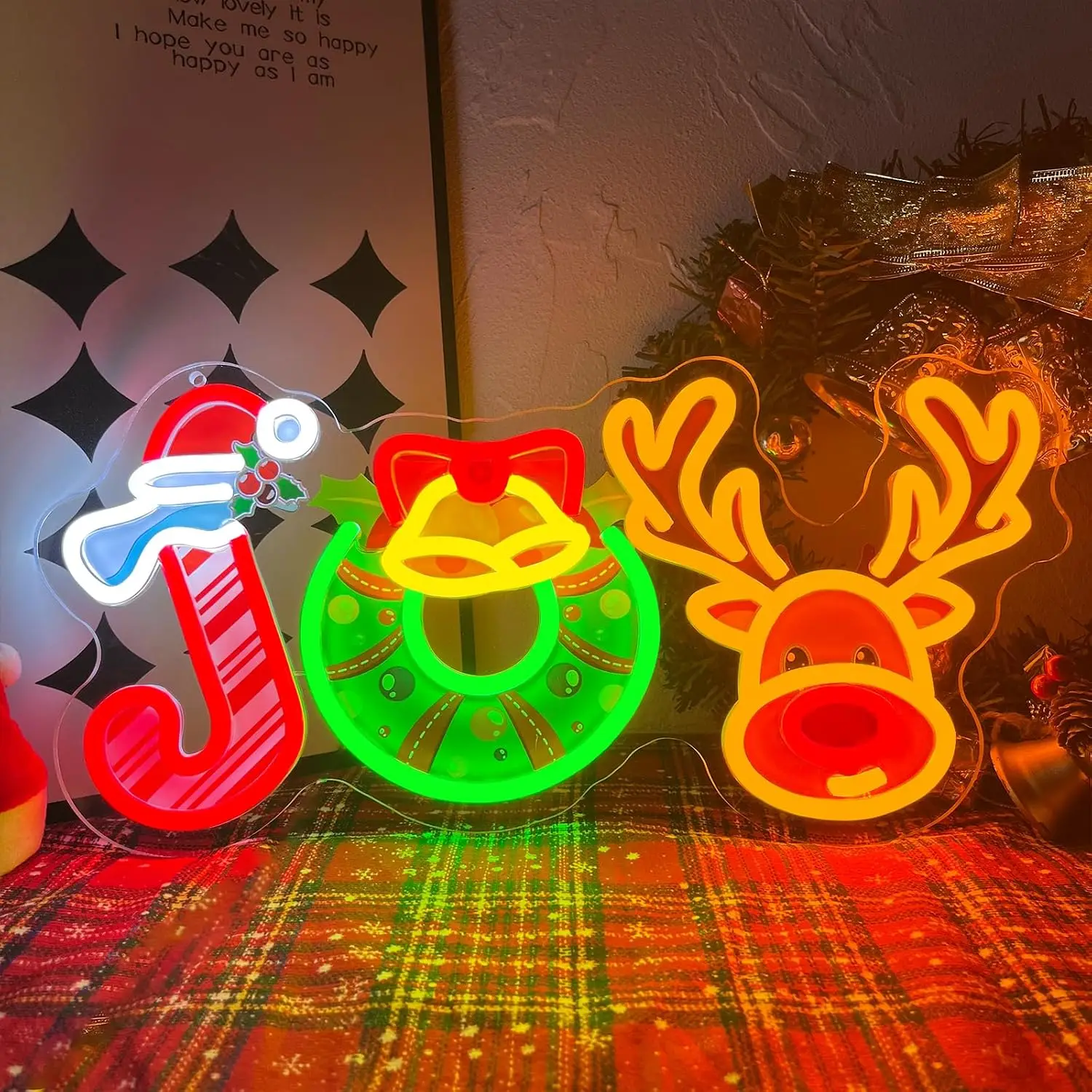 Christmas Neon Light Reindeer LED Glowing Sign for Party Home Bedroom Bar Man Cave Gaming Room Decor USB Powered Neon Light Gift