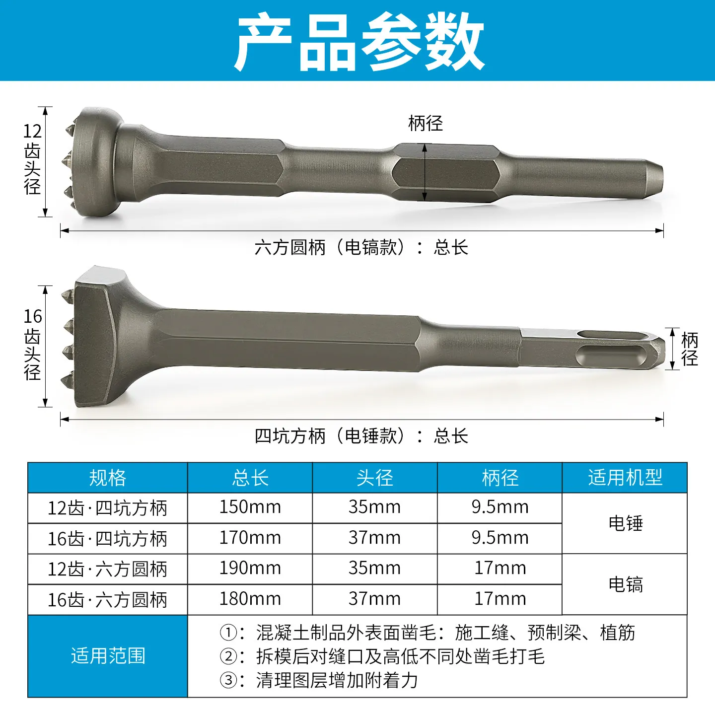 Alloy flower hammer chisel head electric pick electric hammer wall cement concrete stone bridge lychee surface chisel artifact