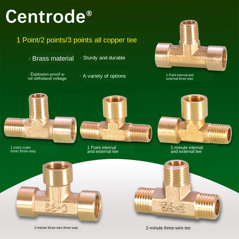 2pcs 1/4 IN tee three joints 1/8 IN 3/8 IN three outer teeth inner and outer wire G1 /4 reducer brass pneumatic mechanical parts