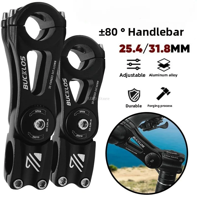 

BUCKLOS Adjustable Bicycle Stem 90/110/130/145mm Handlebar Table Bike Riser Stem Durable Cycling Bar Power Stem Bicycle Parts