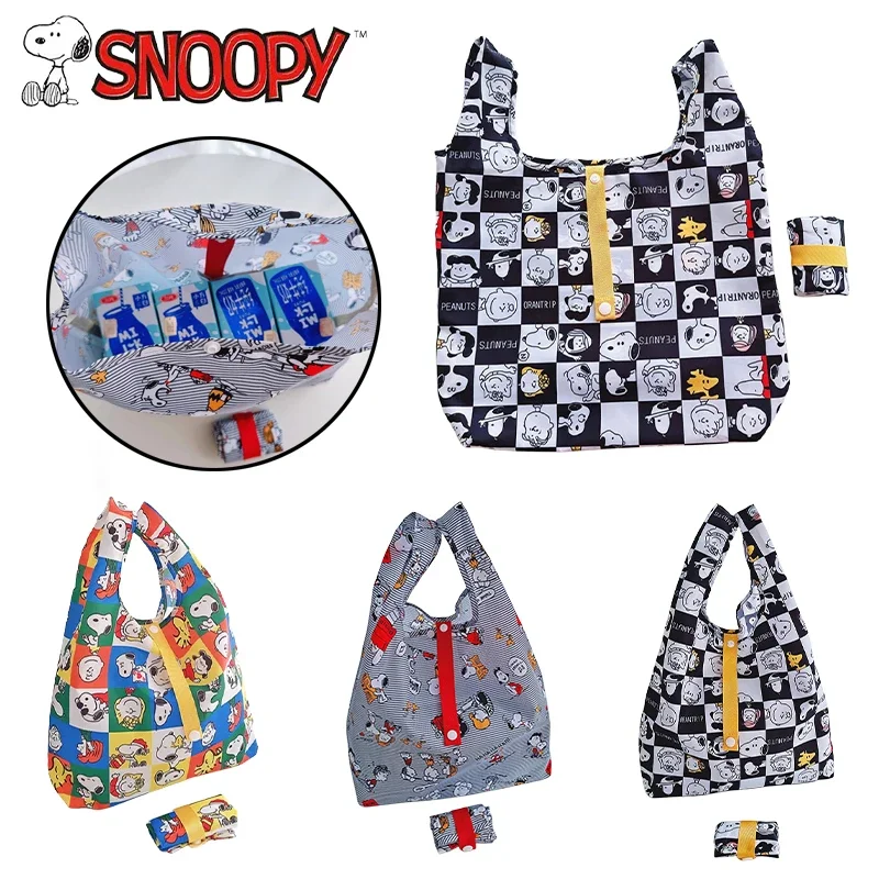 Snoopy Cartoon borsa per la spesa pieghevole in Nylon lavabile spessa borsa a tracolla riutilizzabile per donna borsa a tracolla pieghevole