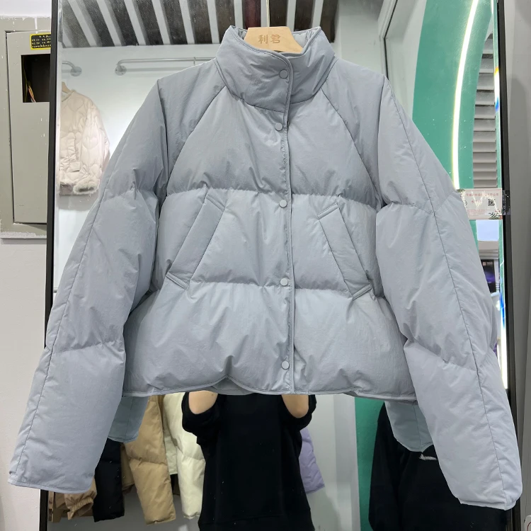 Korean Down Jacket Women Stand Collar Thickened White Duck Down Coat Long Sleeve Warm מעילים  Bayan Kışlık Mont Modelleri H844