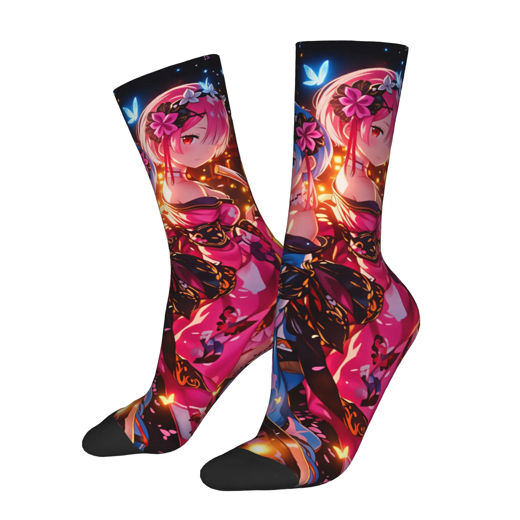 Anime Rem Emilia R-Re:ZERO Men Women Crew Socks Unisex Fashion 3D Printing Starting Life in Anothers Worlds Dress Socks