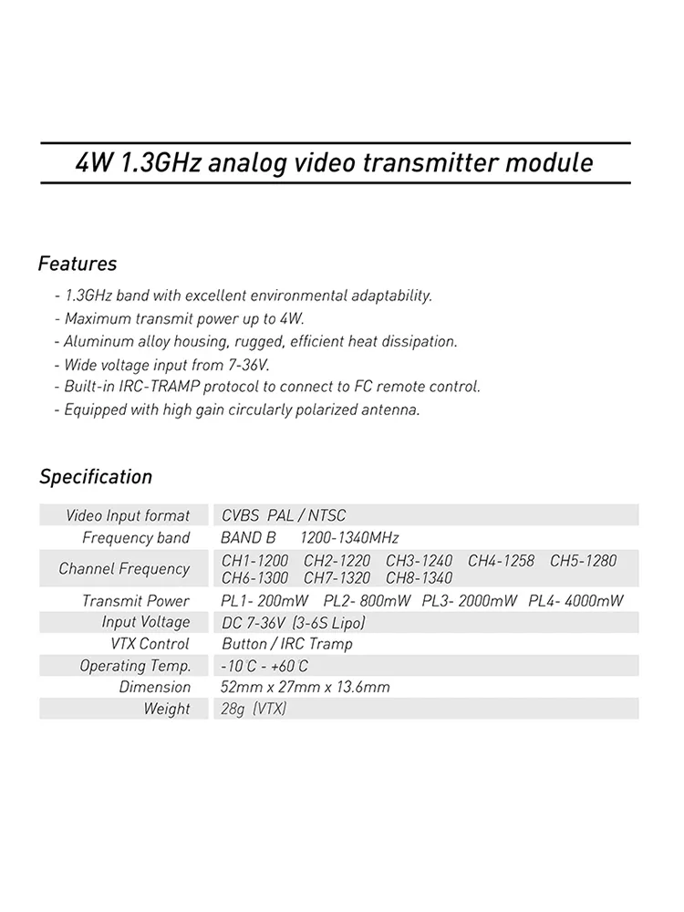 Rurfpv-receptor de imagen de transmisión de simulación, VRX Modular, FPV, ala fija, fotografía aérea de un tiempo de viaje, 4W, 1,3G