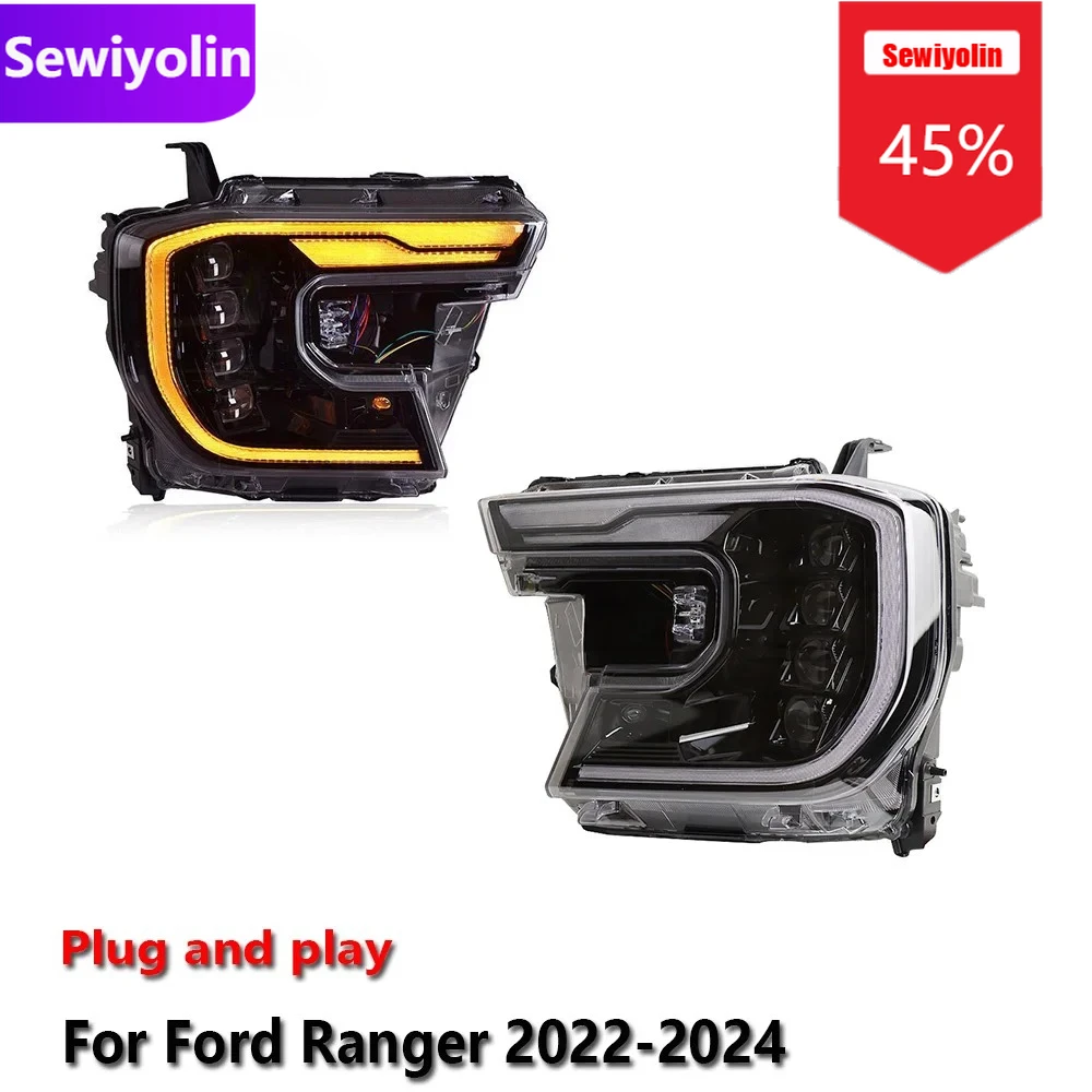 

Car DRL LED Headlight Assemblies For Ford Ranger 2022-2024 Fog DRL Brake Turn Signal Lamp Plug And Play