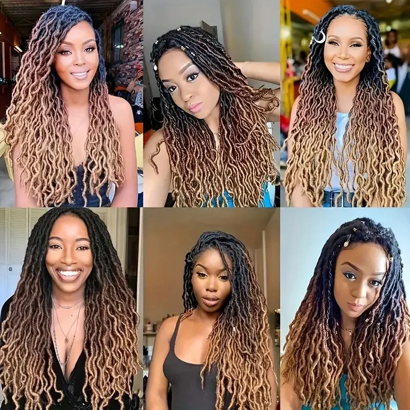 Goddess Faux Locs Handmade Crochet Wig Soft Gypsy Locs Synthetic Braids Dreadlocks Curly Wavy Braiding Hair Extensions 24Strands