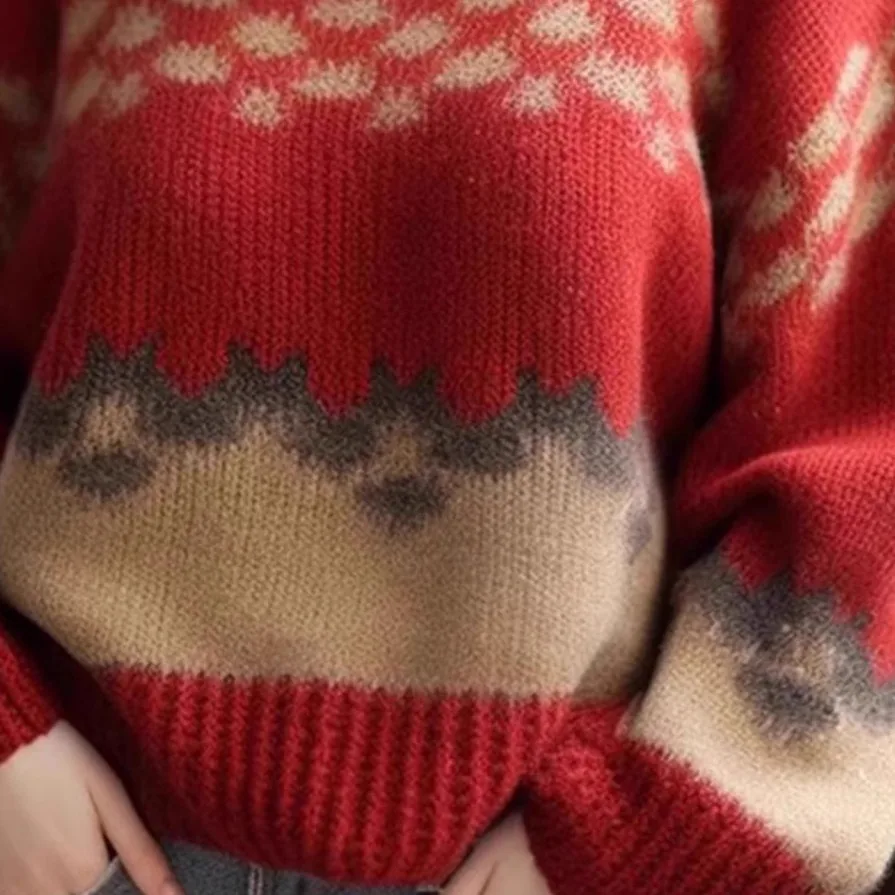 Suéter de malha Thiened feminino outono inverno novo Sle Lazy Faion solto top de malha redondo Ne Stripe Padrão Floral Emb...