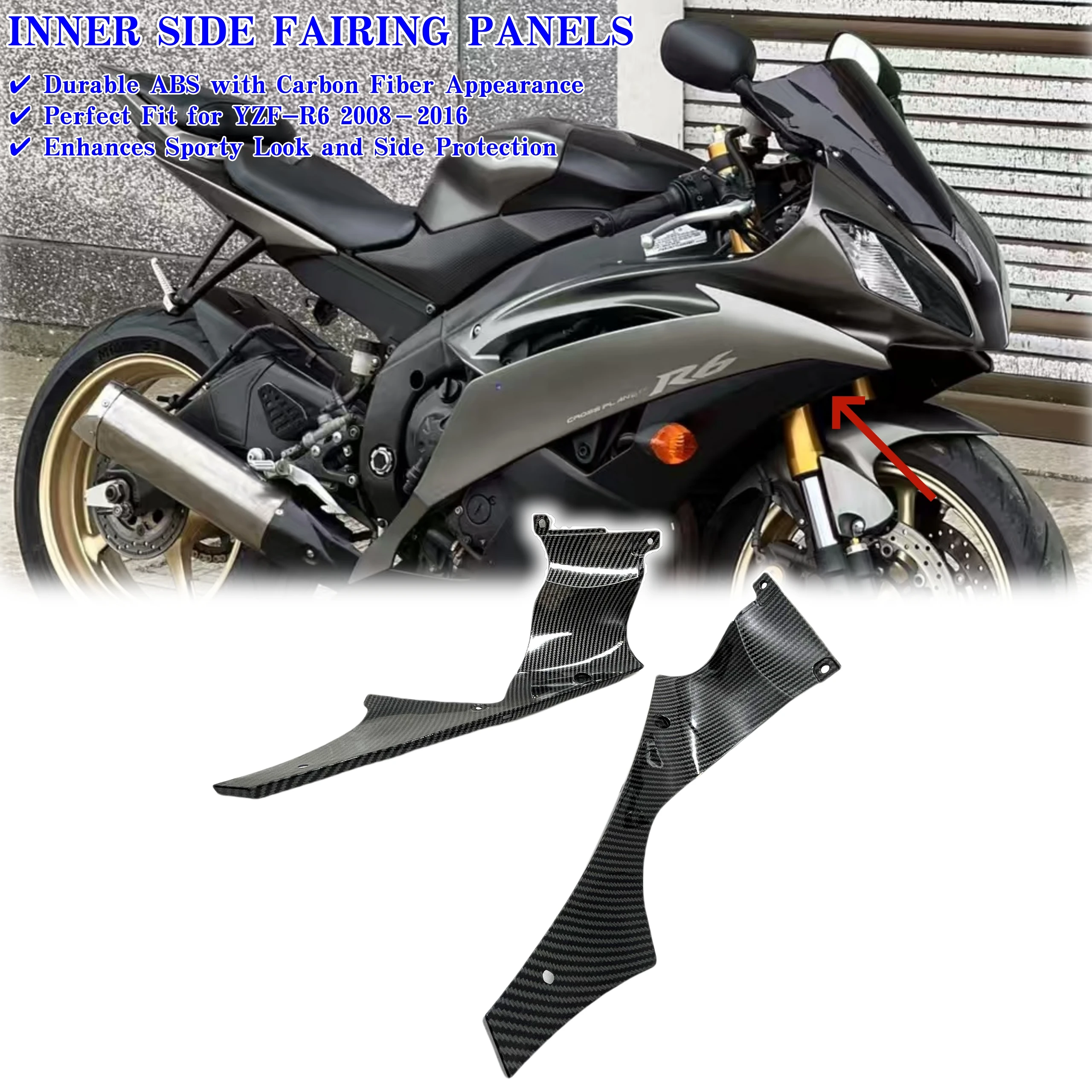 

Внутренние боковые панели обтекателя для Yamaha YZF-R6 YZF R6 2008 2009 2010-2016, аксессуары для кузова мотоцикла с эффектом углеродного волокна