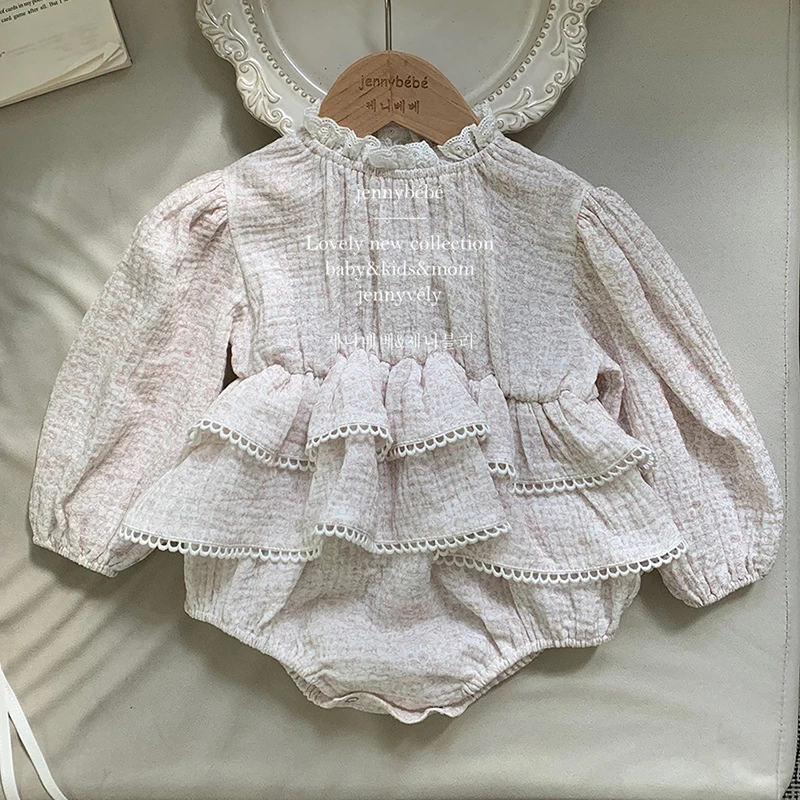 Sweet Newborn Baby Girls Double Layers Lace Romper Cozy Long Sleeve Tulle Baby Tutu Romper Dress for Toddler Girls Clothing 0-2Y