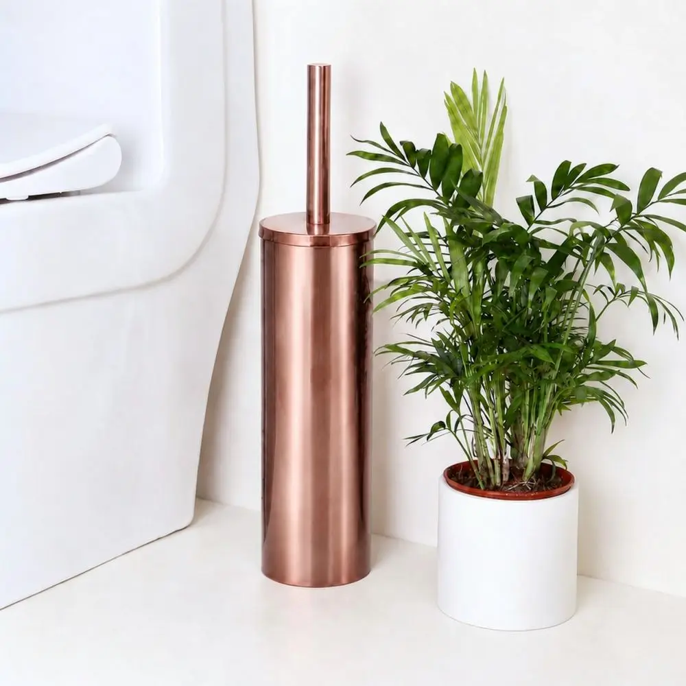 Stainless Steel Toilet Brush Holder Set Bronze Bathroom Deep Cleaning Scrubber Long Handle Floor Standing Accessory