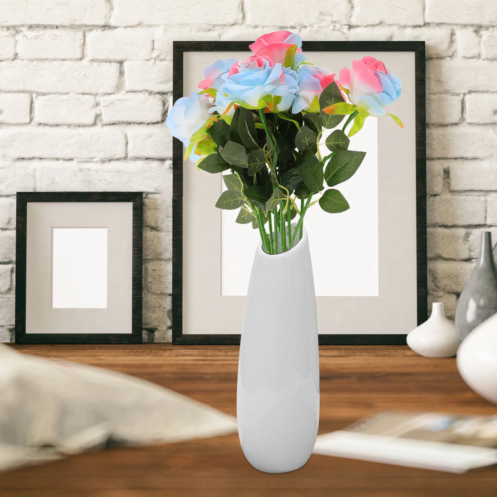 

12Pcs Artificial Roses with Stems Faux Floral Flower Arrangement Supplies for Office Hotel Baby Shower Reception Wreaths Bouquet