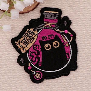 魔女刺繍パッチ衣類用パッチ上のブラックキャットアイアンサーモアドヘンシブパッチ衣類バッジの漫画パッチdiy sew 6ベストセールスガールズパッチ-5