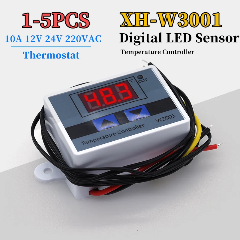 1 5 Stücke 10A 12 V 24 V 220VAC Digitaler LED-Temperaturregler XH-W3001 Für Inkubator Kühlung Heizung Schalter Thermostat NTC Sensor