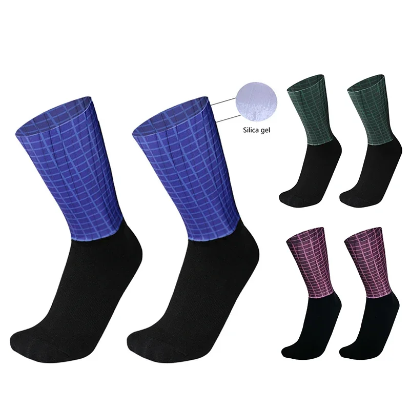 

New Plaid Cycling Socks Non-Slip Silicone Men Women Sports Socks Cool Breathable Summer Aero Bike Socks Calcetines Ciclismo