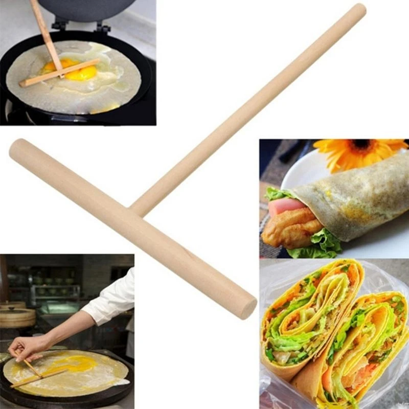 F92B 1PC for T Wooden Pancake Batter Spreader Rolling Pin Kitchen Tool