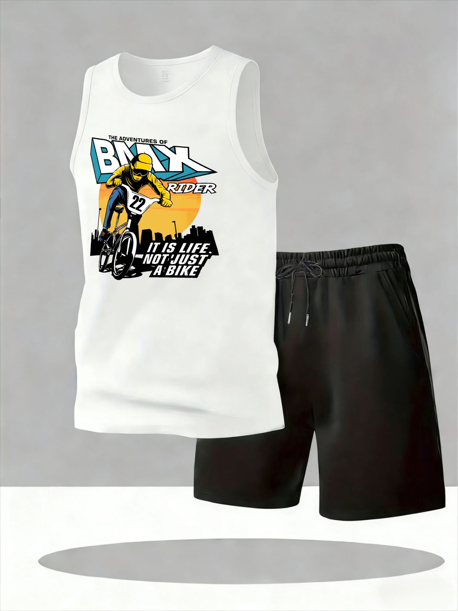 

Men's Tank Top Sets 2026 Summer Quick drying sweat suit oversize seaside 2 piece set crewneck running sports Breathable