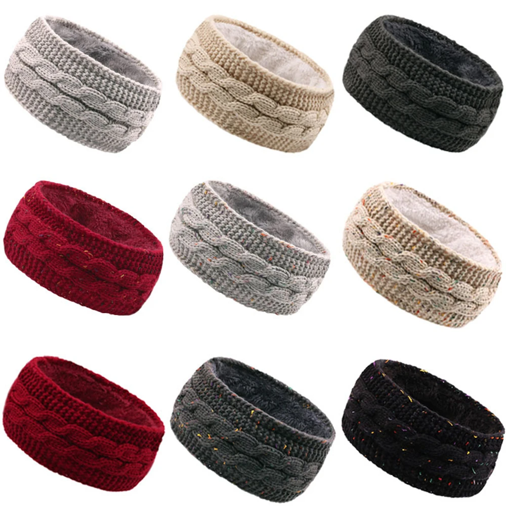 Winter Thick Plush Hair Accessories Woolen Knitted Hair Bands Warm Sports Headband Ear Warmer Women's Outdoor Crocheted Earmuffs