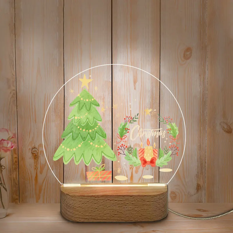 Personalized Color Printing Night Lamp Christmas Decoration USB LED Night Light Wooden Base NightLight for Home Baby Mother Room