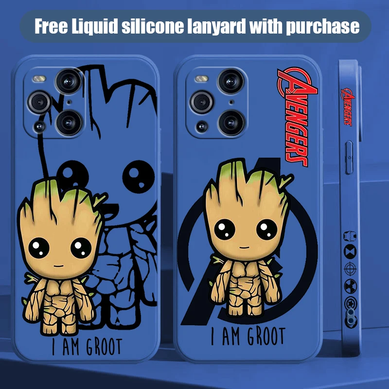 

Marvel Cute Groot For OPPO Find X2 X3 X5 Pro Lite Neo Reno 2 Z 5 6 7 8 10 Lite Pro Liquid Left Rope Phone Case