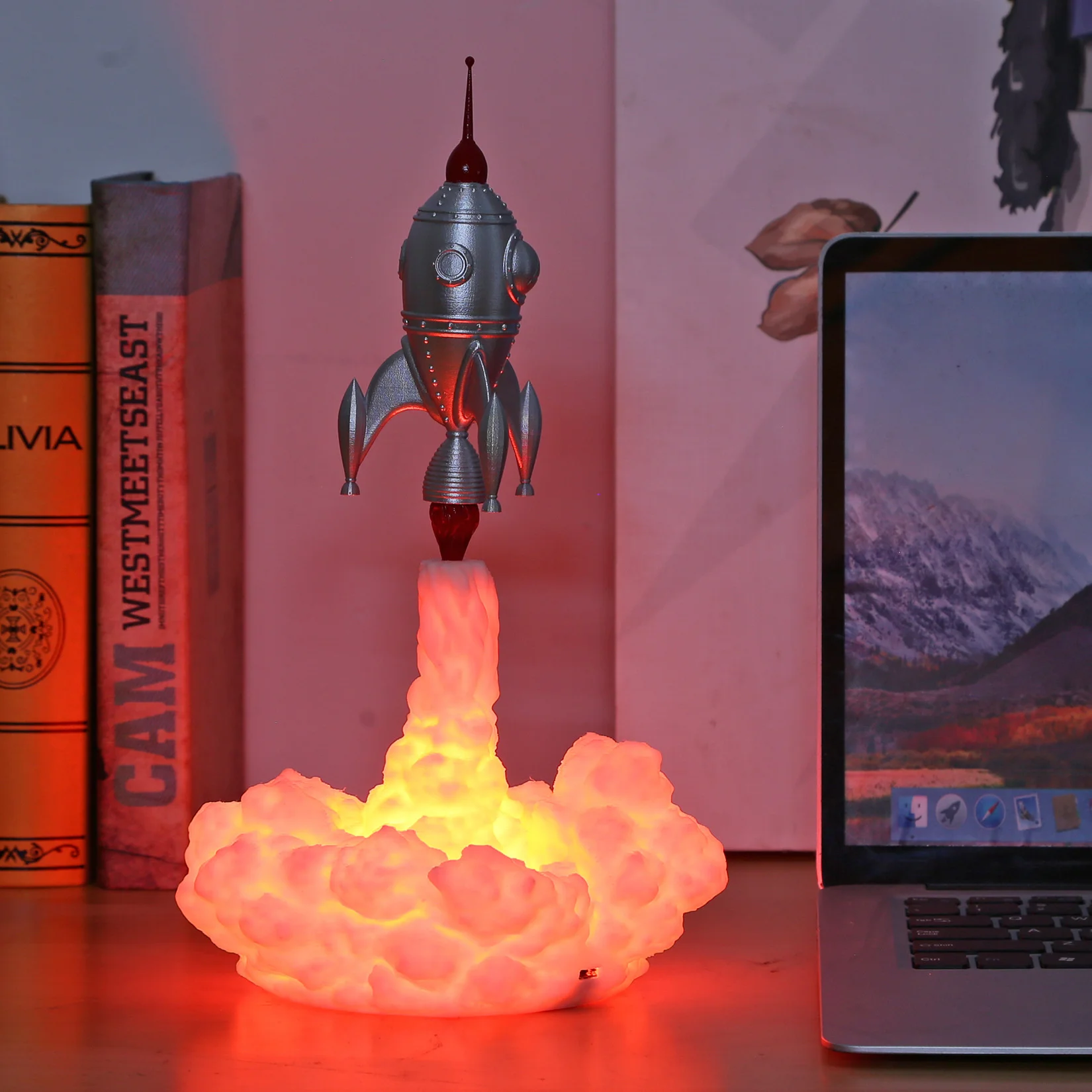 Creative Rocket Night Light 3D Printed Statue Figurine LED Desk Lamp Kids Birthday Gift Gaming Bedroom Living Home Decor