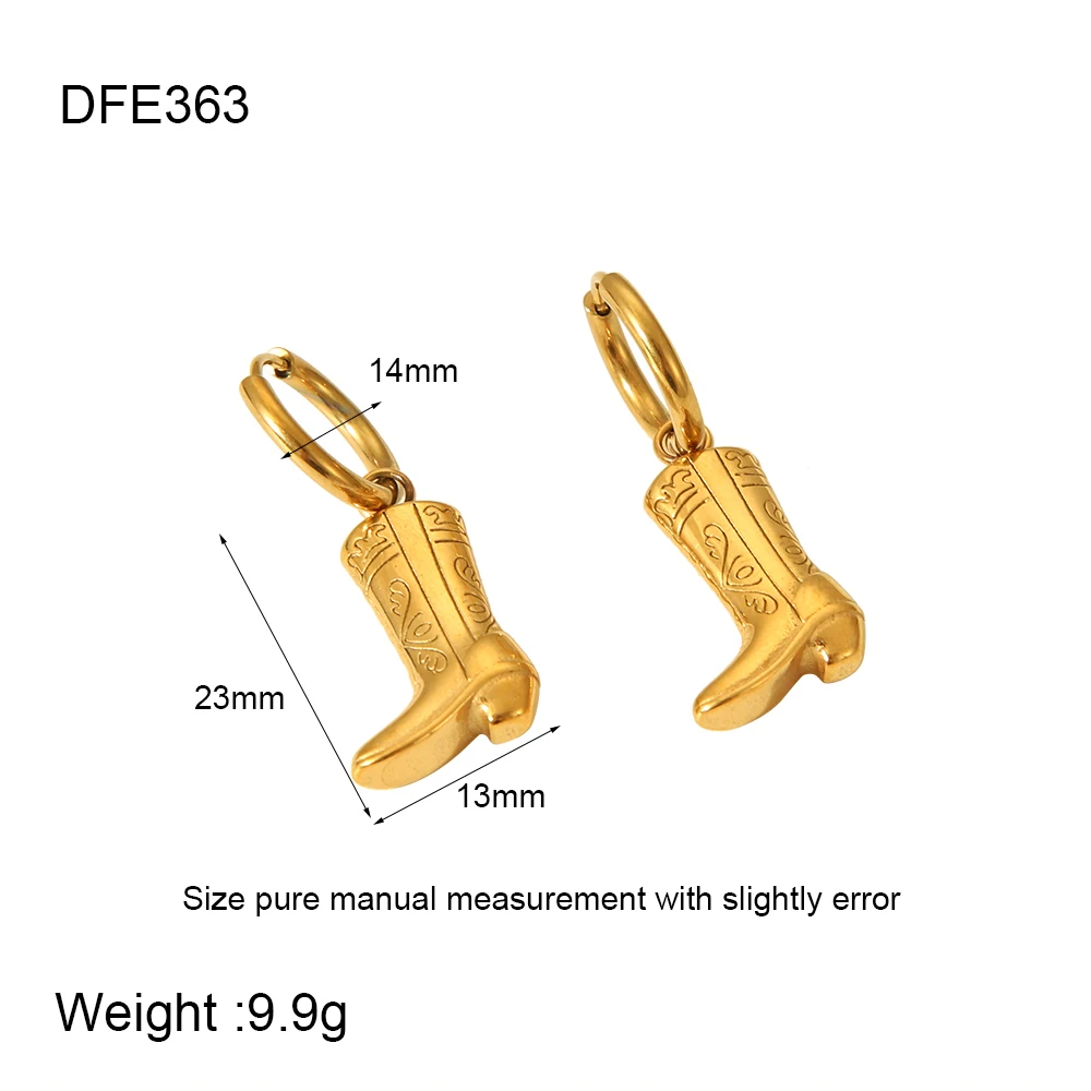 Stylish 18K Gold Plated Stainless Steel Cowboy Boots Pendants Earring Necklace for Women Waterproof Jewelry Gift