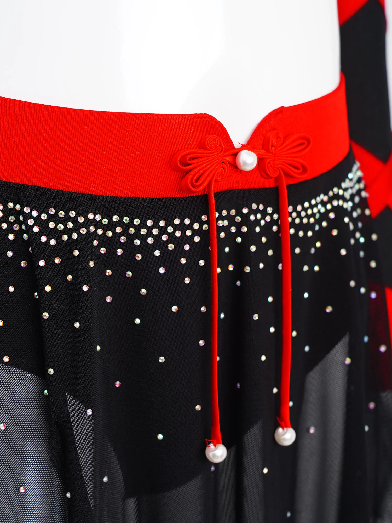 여자 리리컬 모던 댄스 의상 반짝이는 라인스톤 크롭 탑 사이드 슬릿 메쉬 스커트 체조 발레 피겨 스케이팅 의상