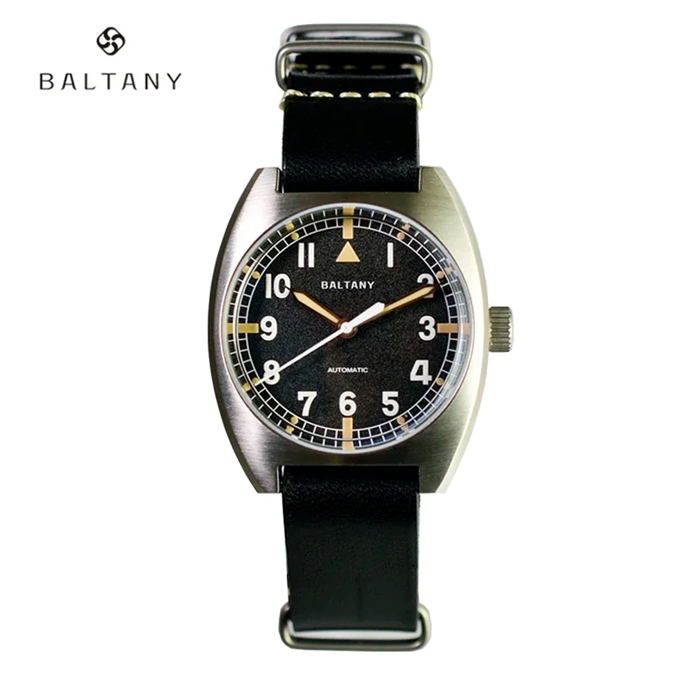 BALTANY W10 Tonneau Watch Homage Raf British Army Watch Stainless Steel NH38 Automatic Vintage Wrist Watch For Men