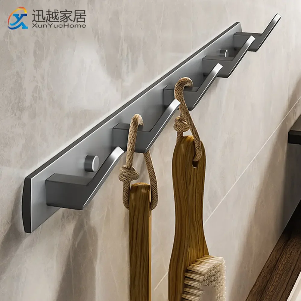 Wall Hooks Hanging Bathroom Coat Hanger Clothes Holder Gun Gray Aluminum Toliet Towel Rack For Home Accessories Key Hook Shelf