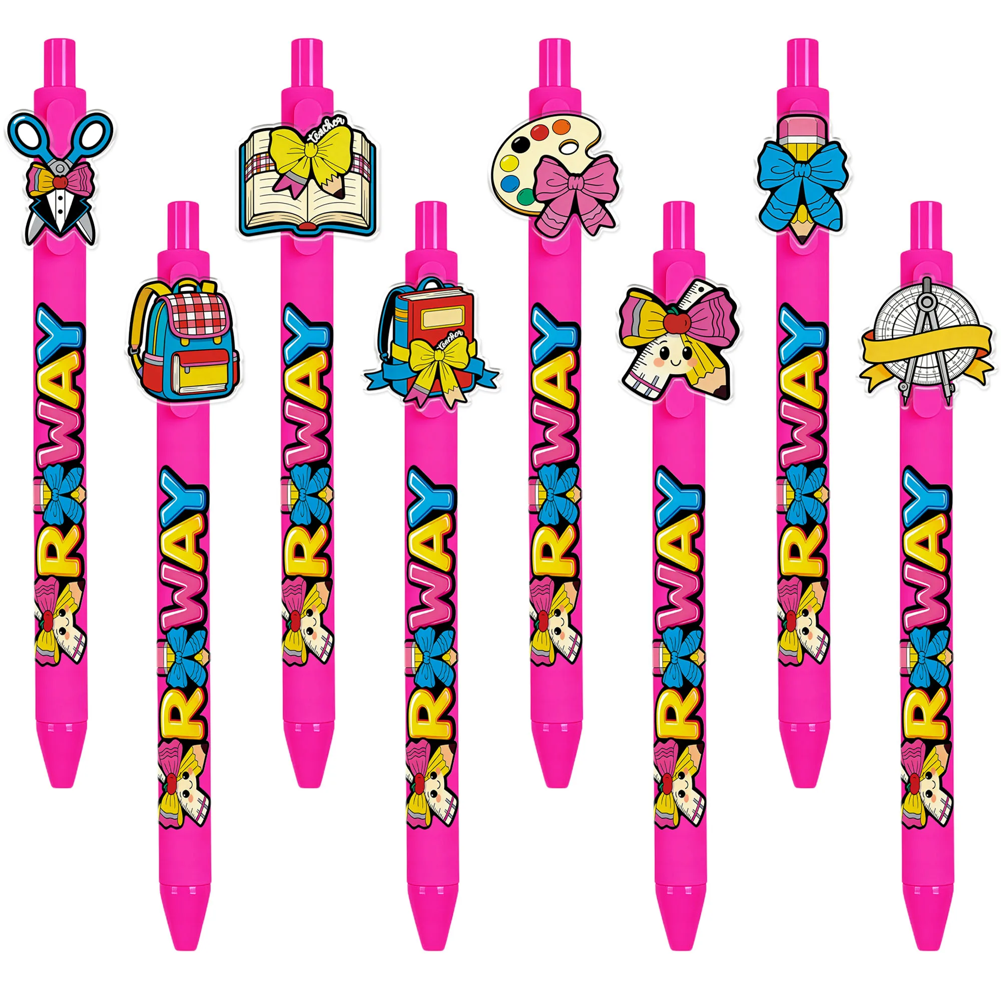8 pieces / 16 pieces pink series school season ballpoint pens. Stationary shaped push-button ballpoint pens.