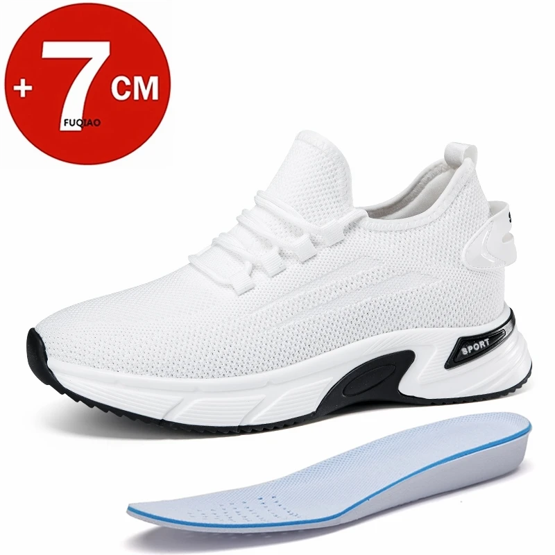 

2026 New Men's Elevator Casual Shoes Summer Simple Black White Fashion Breathable Sneakers 7cm Invisible Height Increasing Shoes