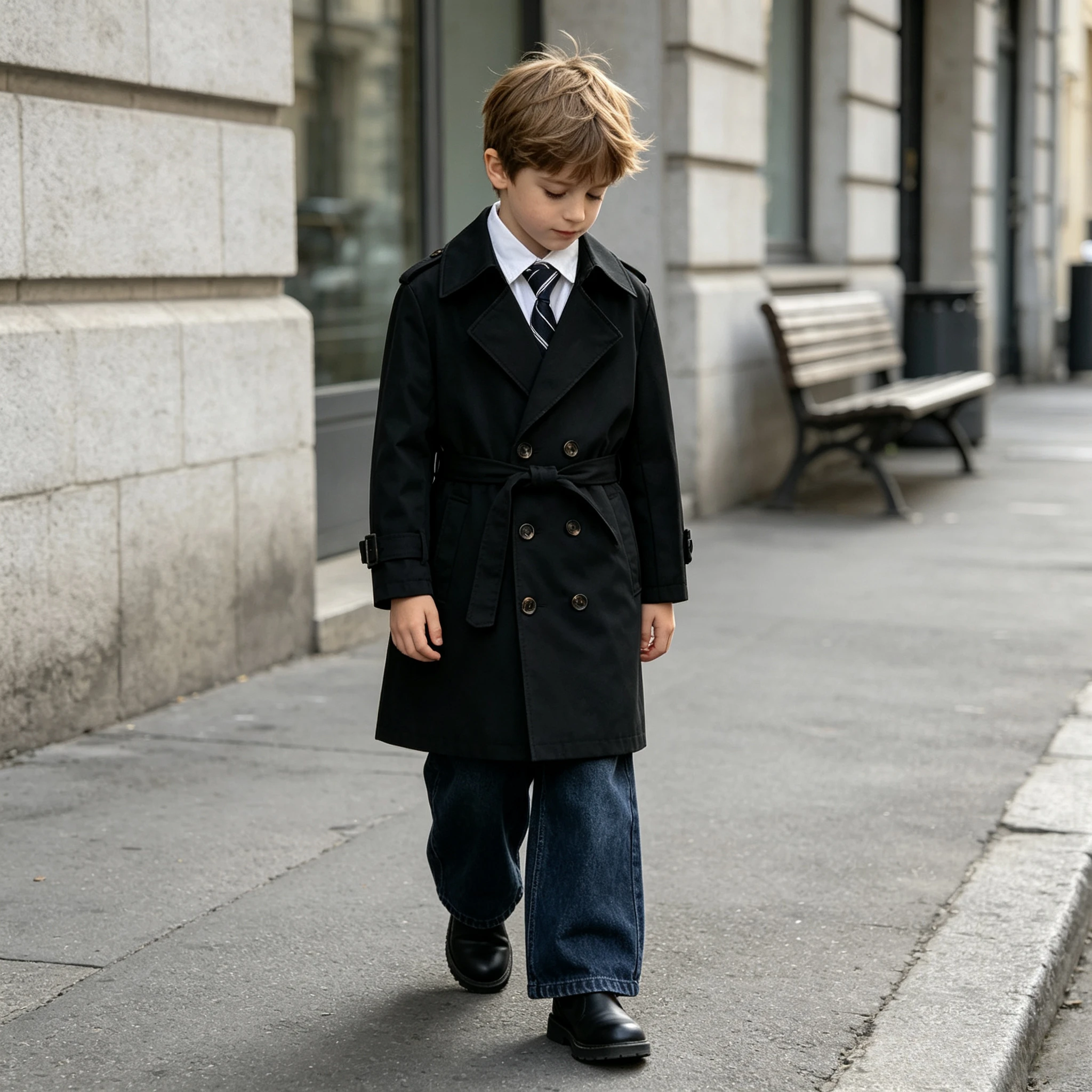 Kids Double Breasted Trench Coat Black Khaki Loose Windproof Jacket Boys Girls Fall School Daily Casual Outerwear 4-12 Years