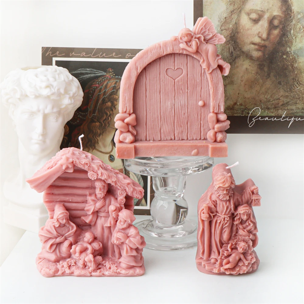 3D Jesus and the Virgin Holy Family Candle Silicone Mold Mary Holds Baby Resin Statue Mould Handmade Craft Supplies Home Decor