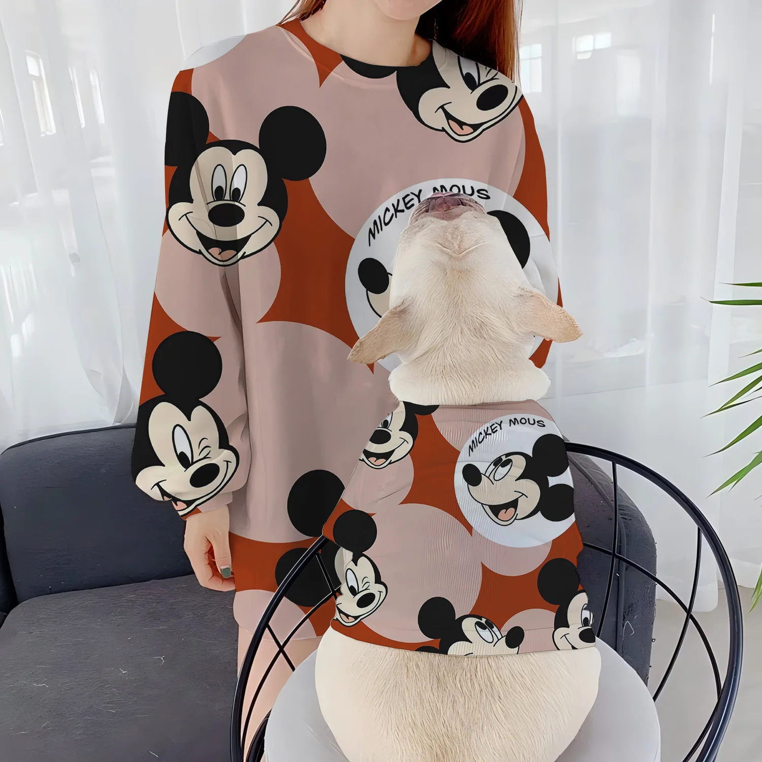 Autumn Clothes Mickey Casual Sweatshirts Women's Clothing Pet Dog Disney Round Neck Parent-Child Pullover Minnie Mouse Fall 2024