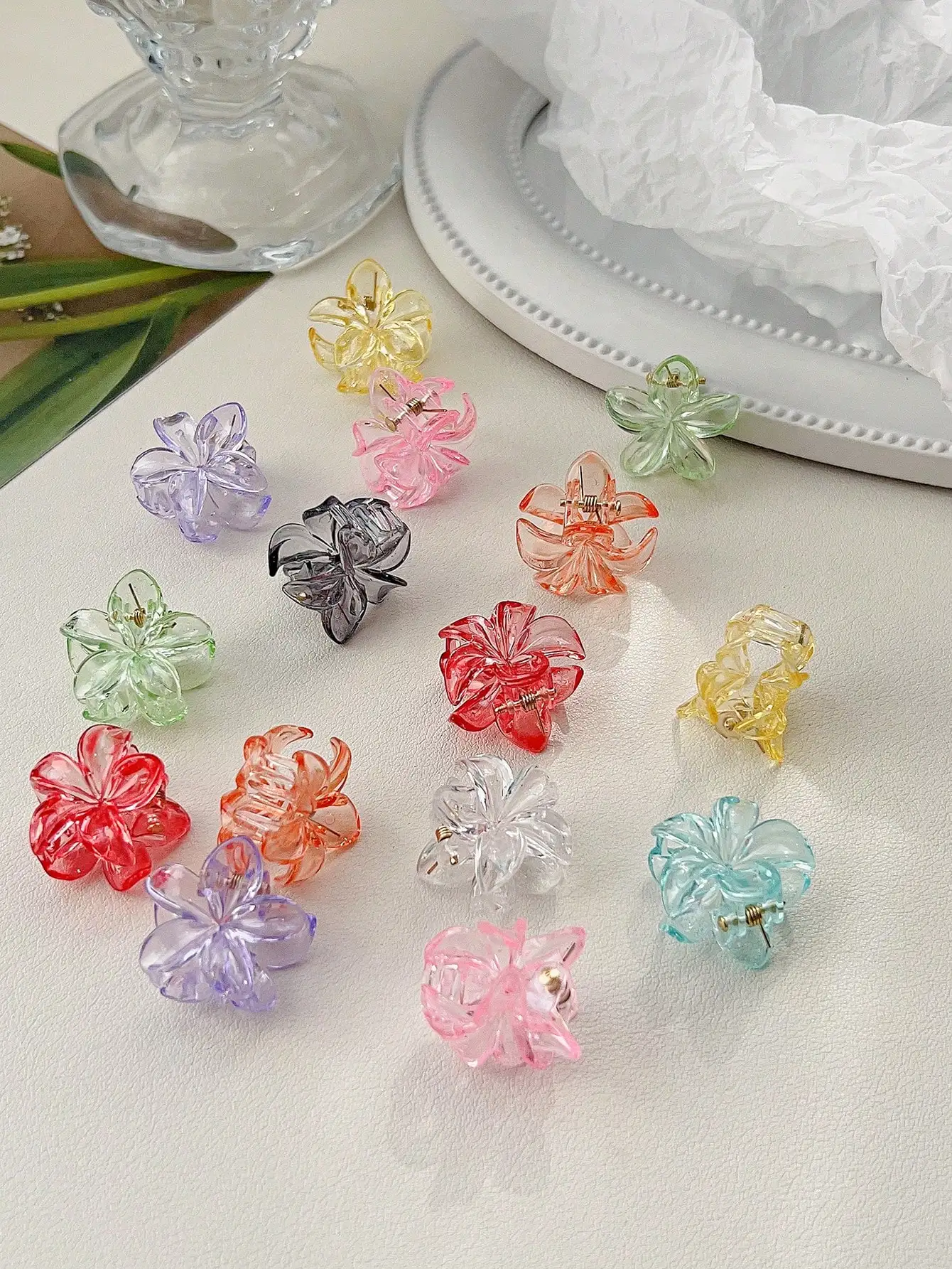 20 Stück neutrale kleine Haarklammern, niedlicher rutschfester Haarschmuck für Frauen und Mädchen, verschiedene Farben, Blumen-Haarspange für dünnes Haar – Detail 15