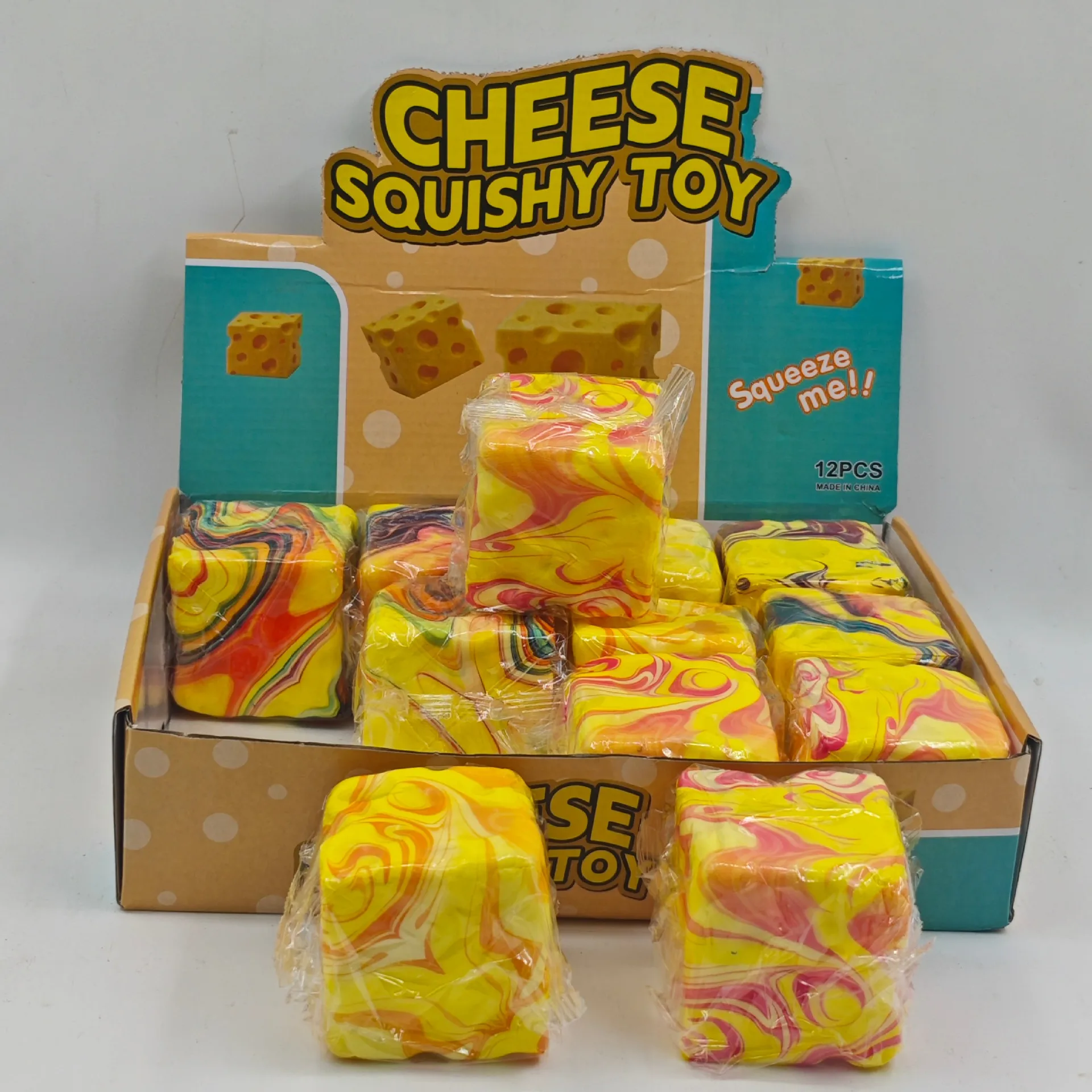 12PCS Squishy Slow Rising Jumbo Realistic 6.5CM Colorful Cheese Cube Creative Stress Relief Squeeze Fidget Decompression Toy