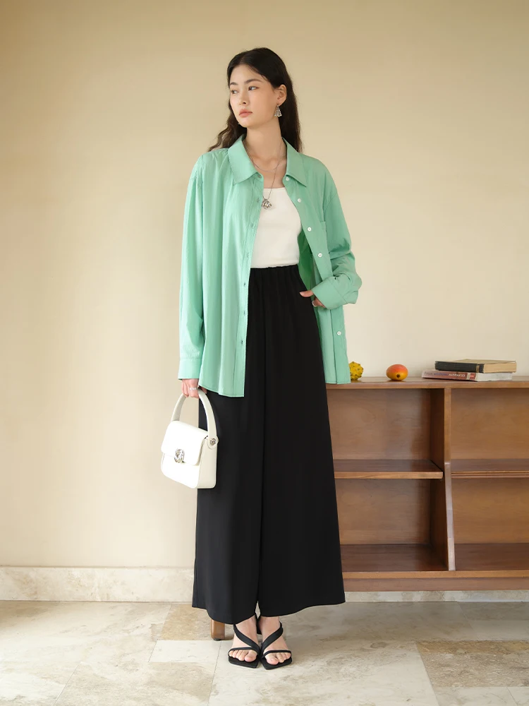 

DUSHU Office Lady Black Temperament Minimalist Commuting Casual Wide Leg Pants 2024 Summer New High Waist Pants 24DS82491