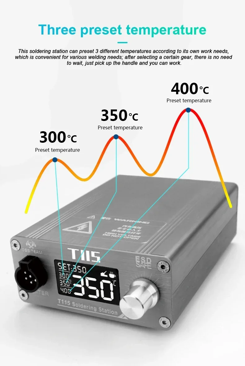 Saldatore elettrico Oss T115 con stazione di saldatura PCB per il controllo della temperatura per lo strumento di riparazione della saldatura a