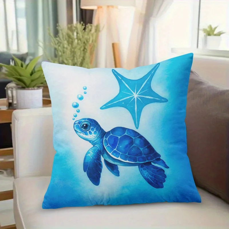 Sea Turtle Starfish Pillow Cover Ocean Decor Cushion Case Polyester Zipper 16x16 Inch Square Home Sofa Living Room Office