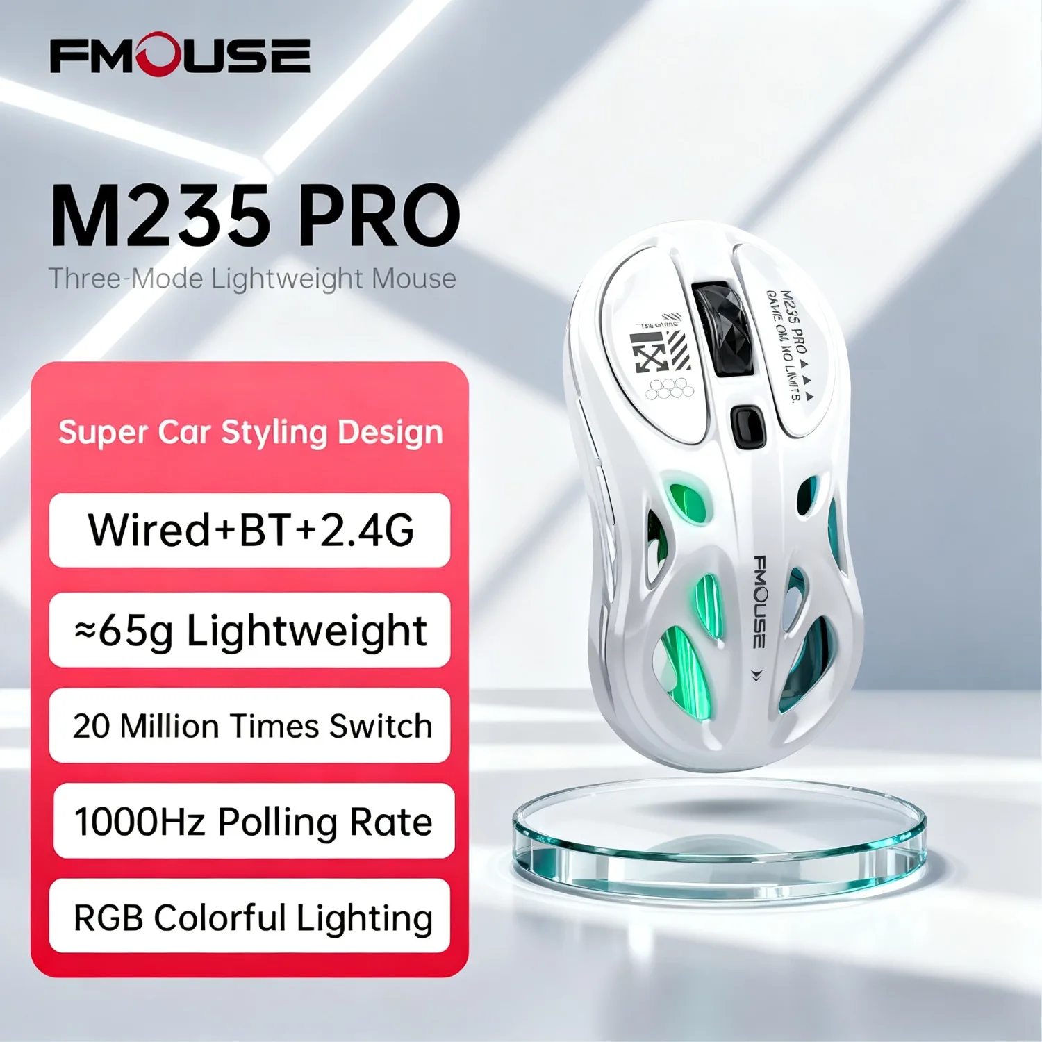 FMOUSE M235Pro Bluetooth беспроводная мышь трехрежимный ноутбук офисная игра RGB полые легкие спортивные аксессуары для ПК геймер подарок