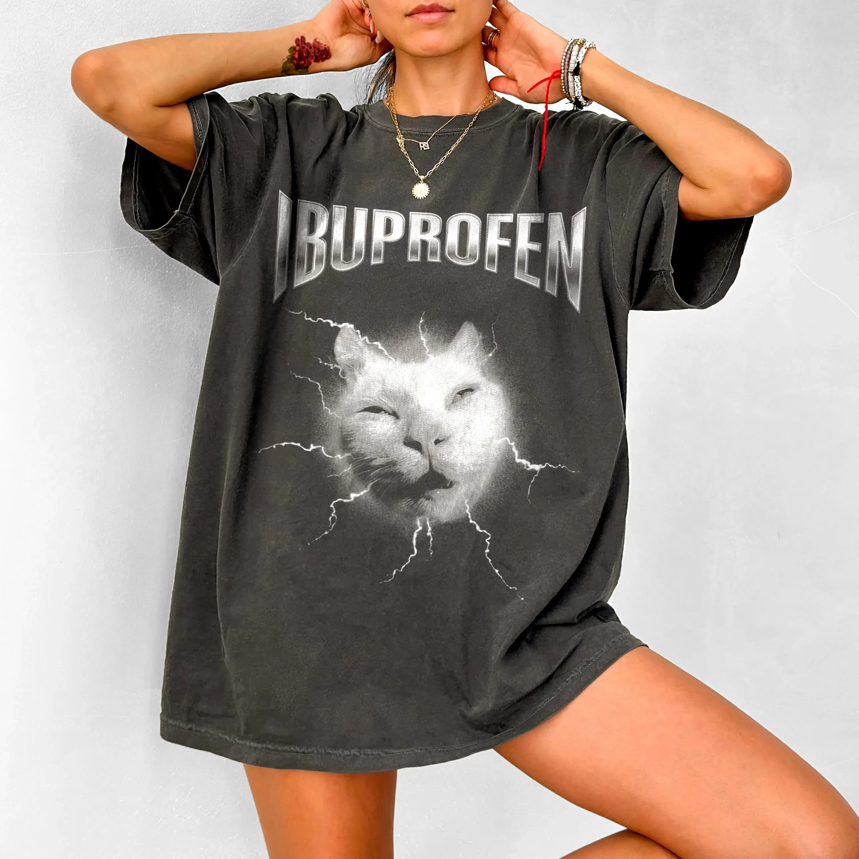 I Need Ibuprofen Funny Vintage Graphic Cat T-shirt, Unisex Cotton Shirt, Silly Kitten Tshirt, Meme Shirts, Ironic Tees