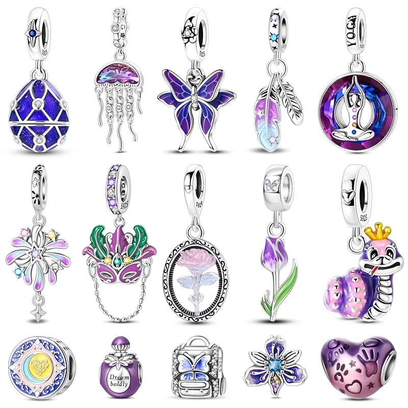 Refined 925 Sterling Silver Charms Bead CZ Zircon Party Mask Tulip Jellyfish Dangle Fit Original Bracelet DIY Women Jewelry Gift