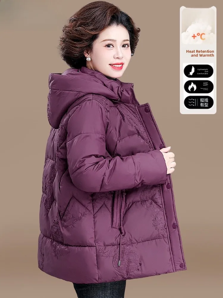 

Зимнее пальто для женщин среднего и старшего возраста: вышитое, утепленное, с длинными рукавами, свободного кроя, модная зимняя верхняя одежда